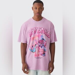 BoohooMAN OVERSIZED EXTENDED NECK REVENGE WASH T-SHIRT